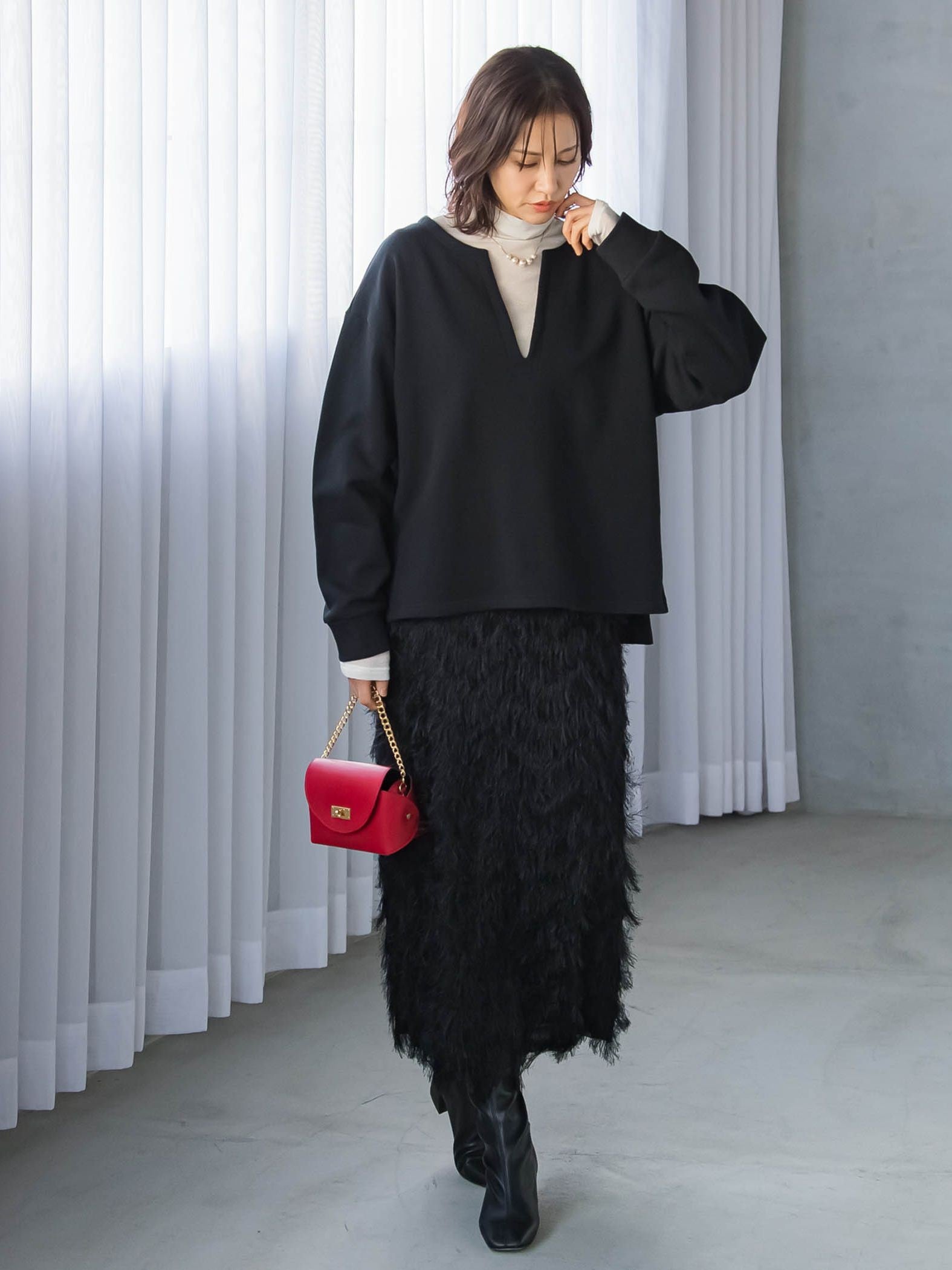 フリンジジャガードナロースカート