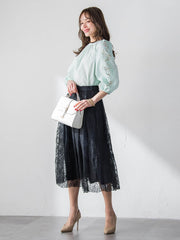 袖レースブラウス
