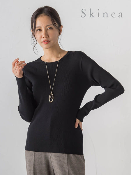 【Skinea】≪着るスキンケア≫リブクルーネックニット
