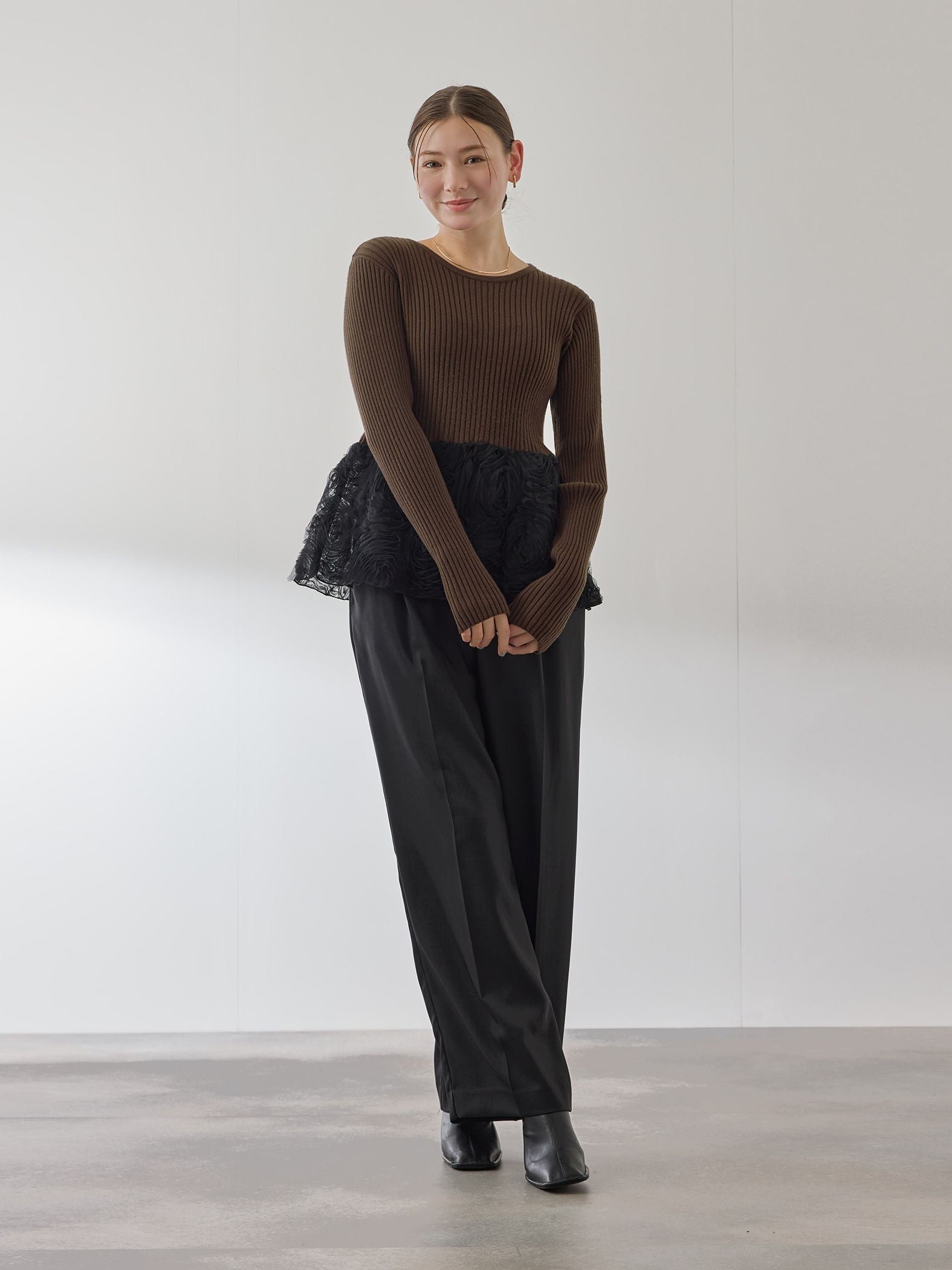 フラワーチュールペプラムリブニット≪手洗い可能≫