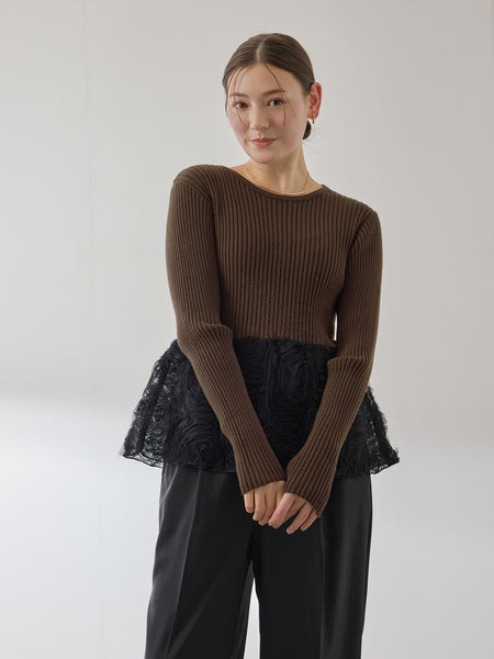 フラワーチュールペプラムリブニット≪手洗い可能≫