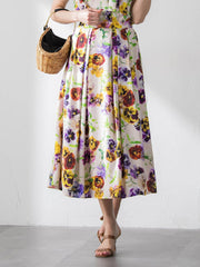 【KEITA KAWASAKI × Viaggio Bluコラボ】パンジープリントスカート