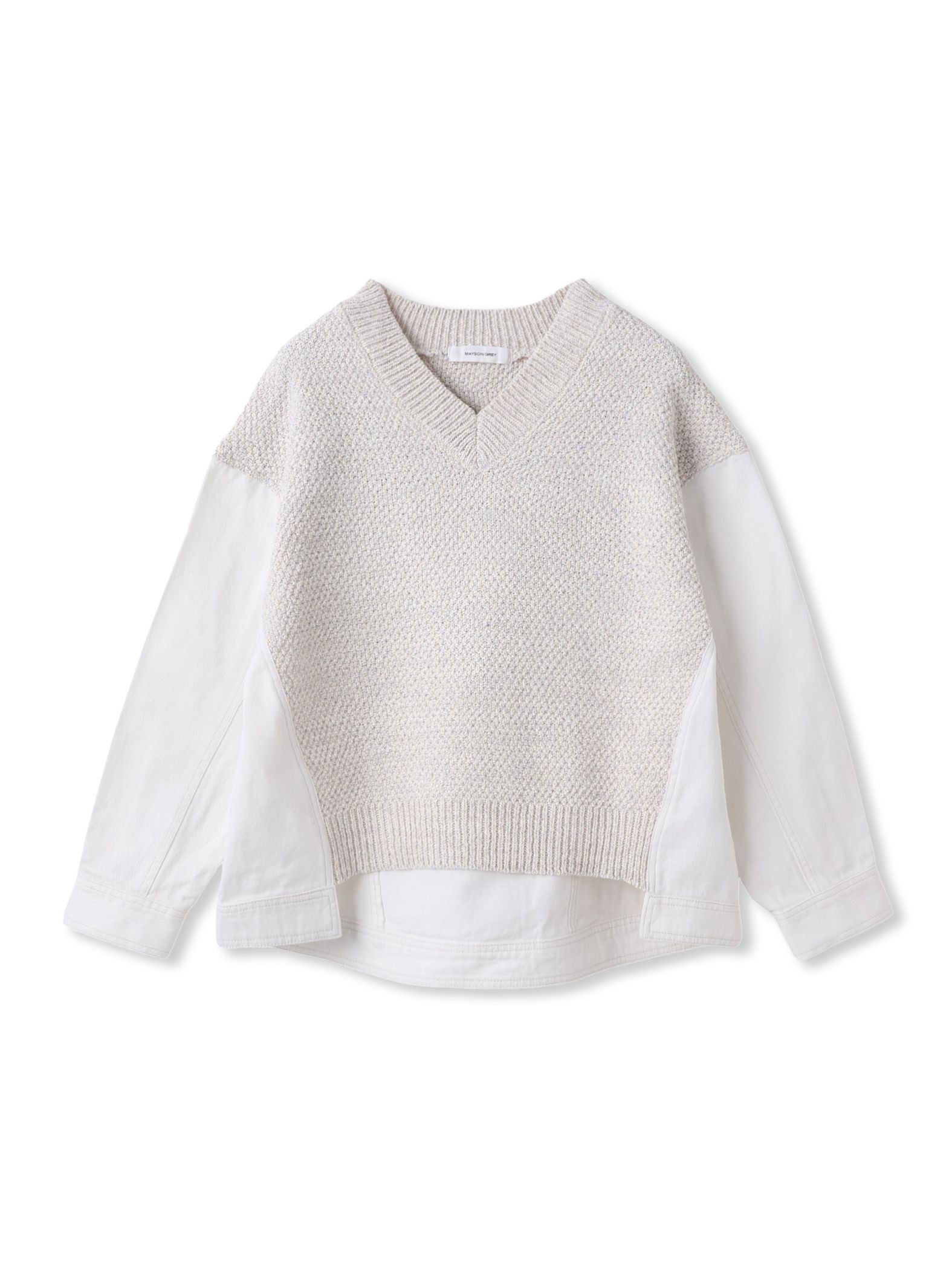 デニムドッキングVネックニットプルオーバー≪洗濯機で洗える≫