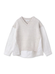 デニムドッキングVネックニットプルオーバー≪洗濯機で洗える≫