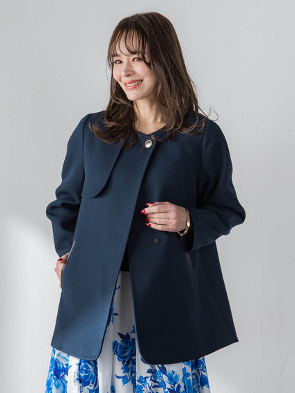 ノーカラーハーフコート