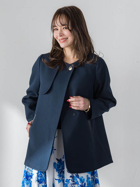 ノーカラーハーフコート