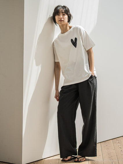 スパンコールハート刺繍Tシャツ≪洗濯機で洗える≫