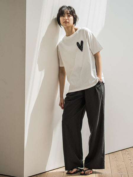 スパンコールハート刺繍Tシャツ≪洗濯機で洗える≫