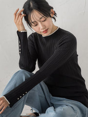 【新色追加】袖ボタンランダムリブニット≪手洗い可能≫