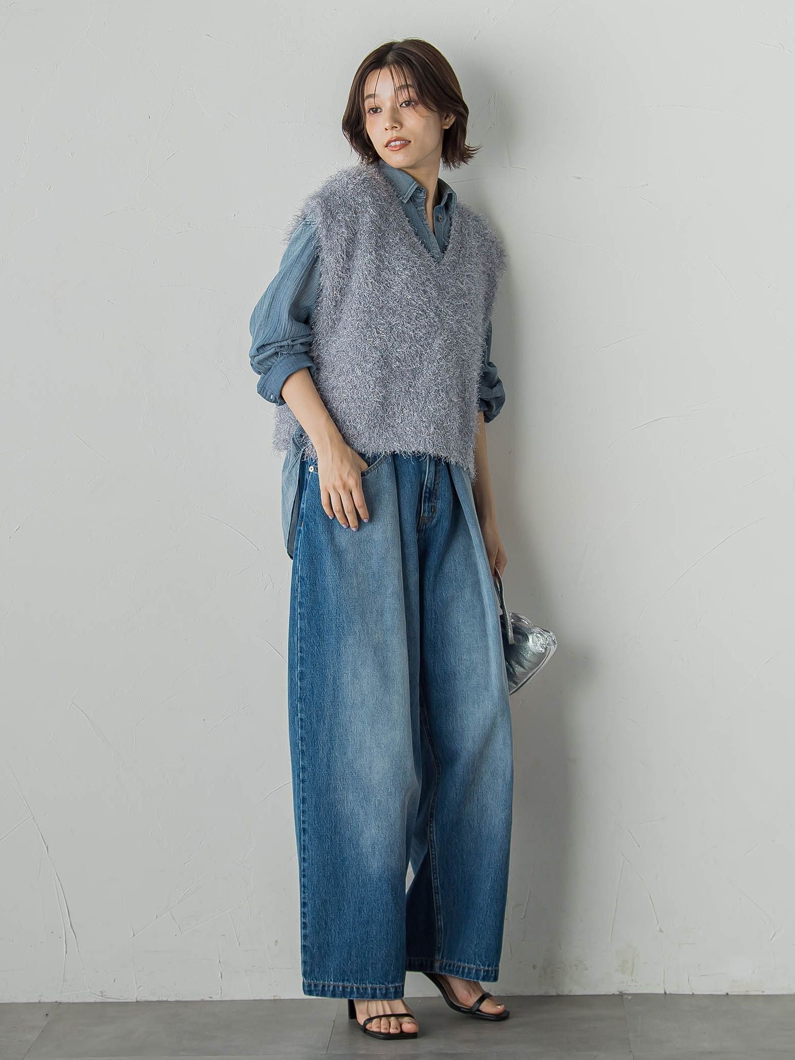 シアーデニムシャツ≪洗濯機で洗える≫