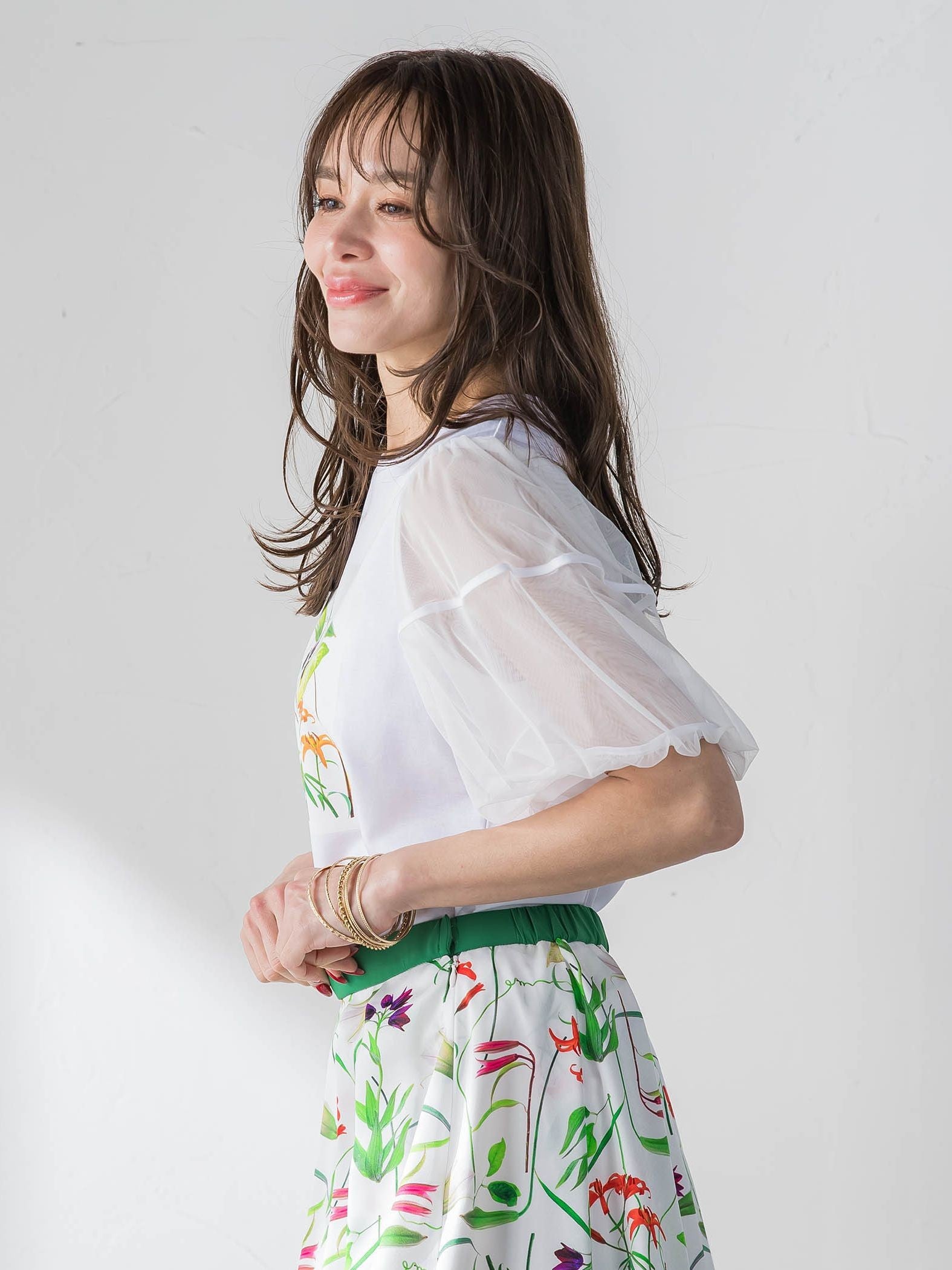 【KEITA KAWASAKI × Viaggio Bluコラボ】袖チュールプリントTシャツ