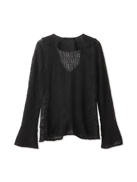 ストレッチレースラッフルカラートップス