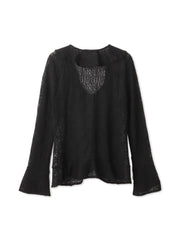 ストレッチレースラッフルカラートップス