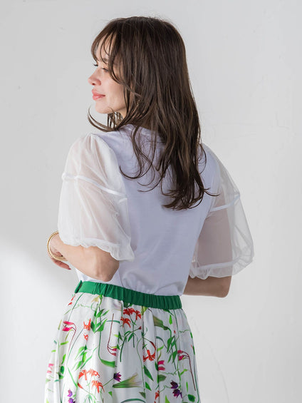 【KEITA KAWASAKI × Viaggio Bluコラボ】袖チュールプリントTシャツ