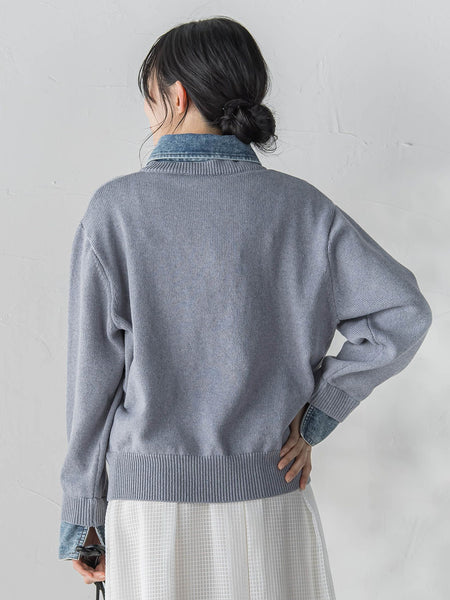 デニムドッキングニットカーディガン≪手洗い可能≫