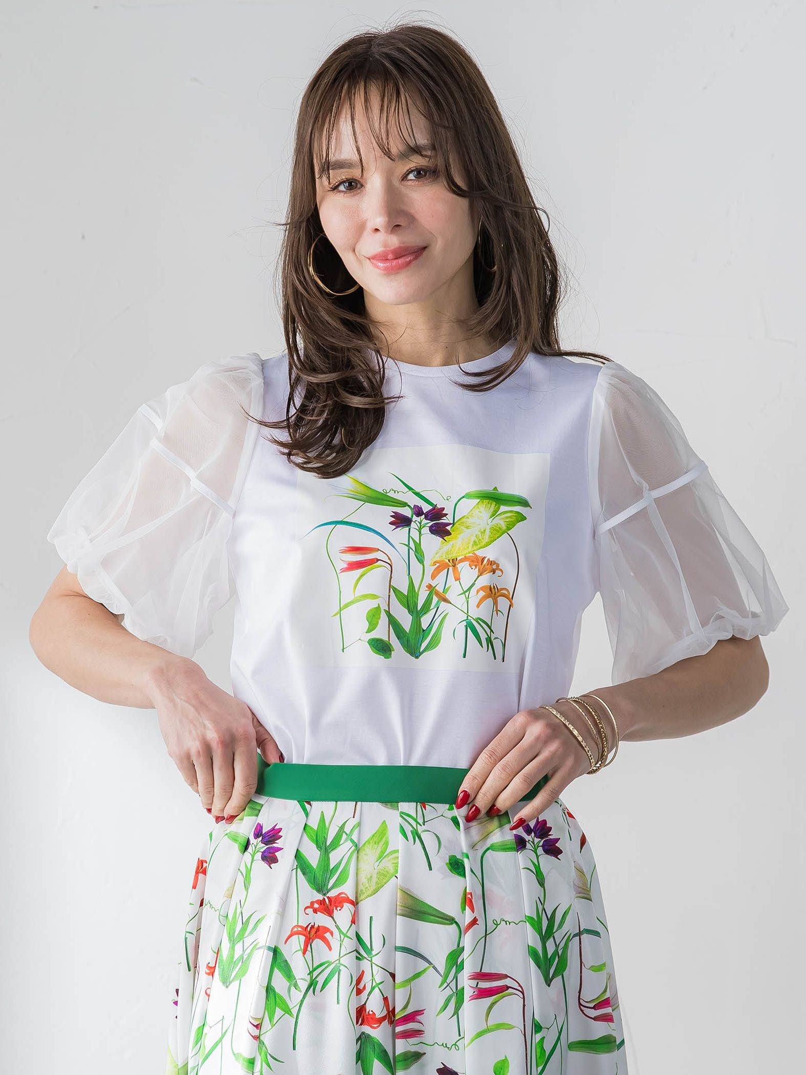 【KEITA KAWASAKI × Viaggio Bluコラボ】袖チュールプリントTシャツ