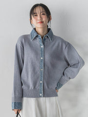 デニムドッキングニットカーディガン≪手洗い可能≫