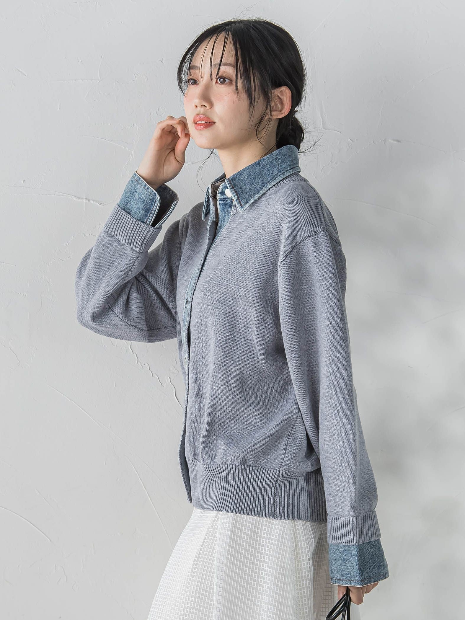 デニムドッキングニットカーディガン≪手洗い可能≫