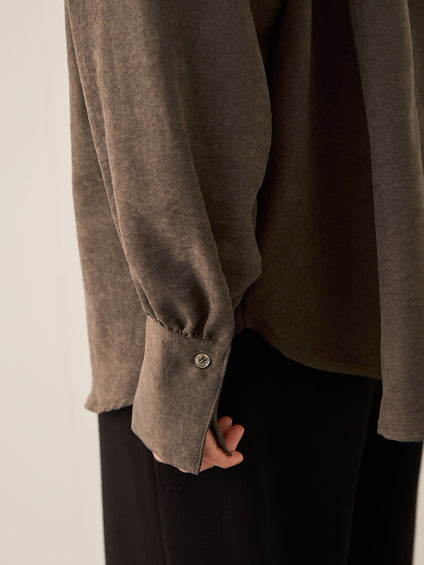 サテンピーチバックギャザーブラウス≪手洗い可能≫