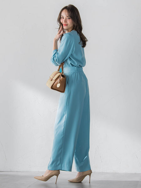 サスペンダー付きダブルサテンパンツ