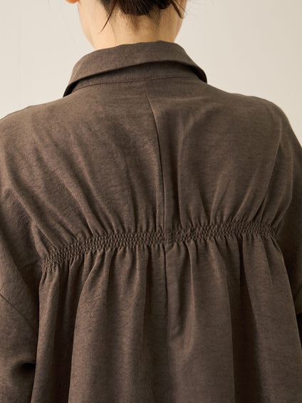 サテンピーチバックギャザーブラウス≪手洗い可能≫