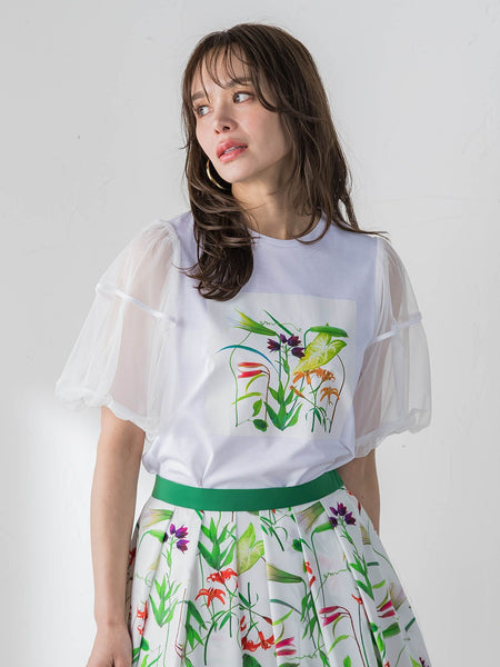 【KEITA KAWASAKI × Viaggio Bluコラボ】袖チュールプリントTシャツ