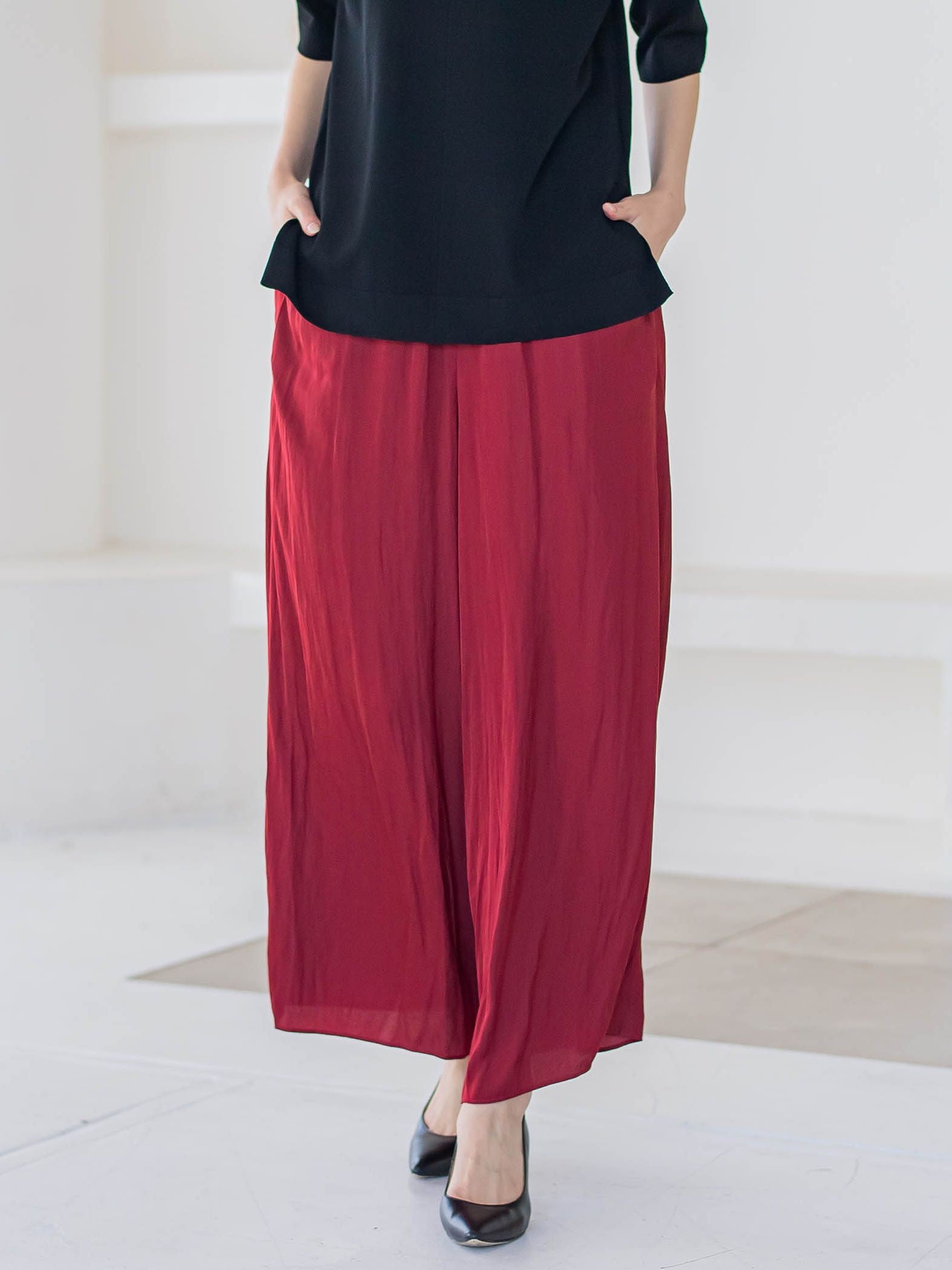 【カタログ掲載】スエードタッチサテンパンツ≪洗濯機で洗える≫