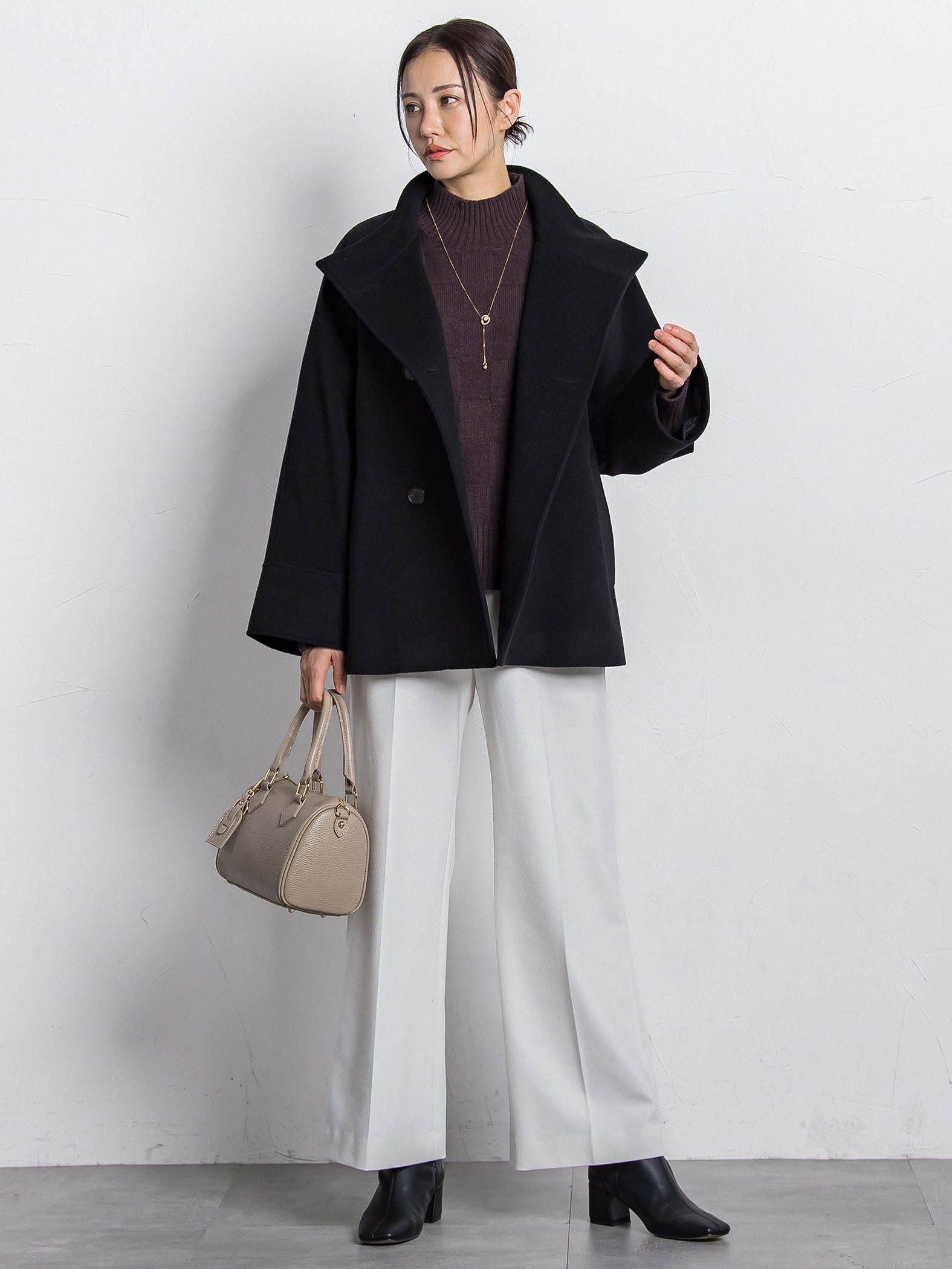 格子柄ハイネックニット≪洗える≫