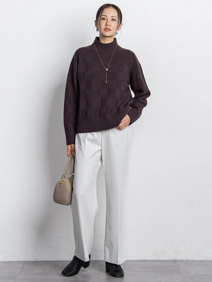 格子柄ハイネックニット≪洗える≫