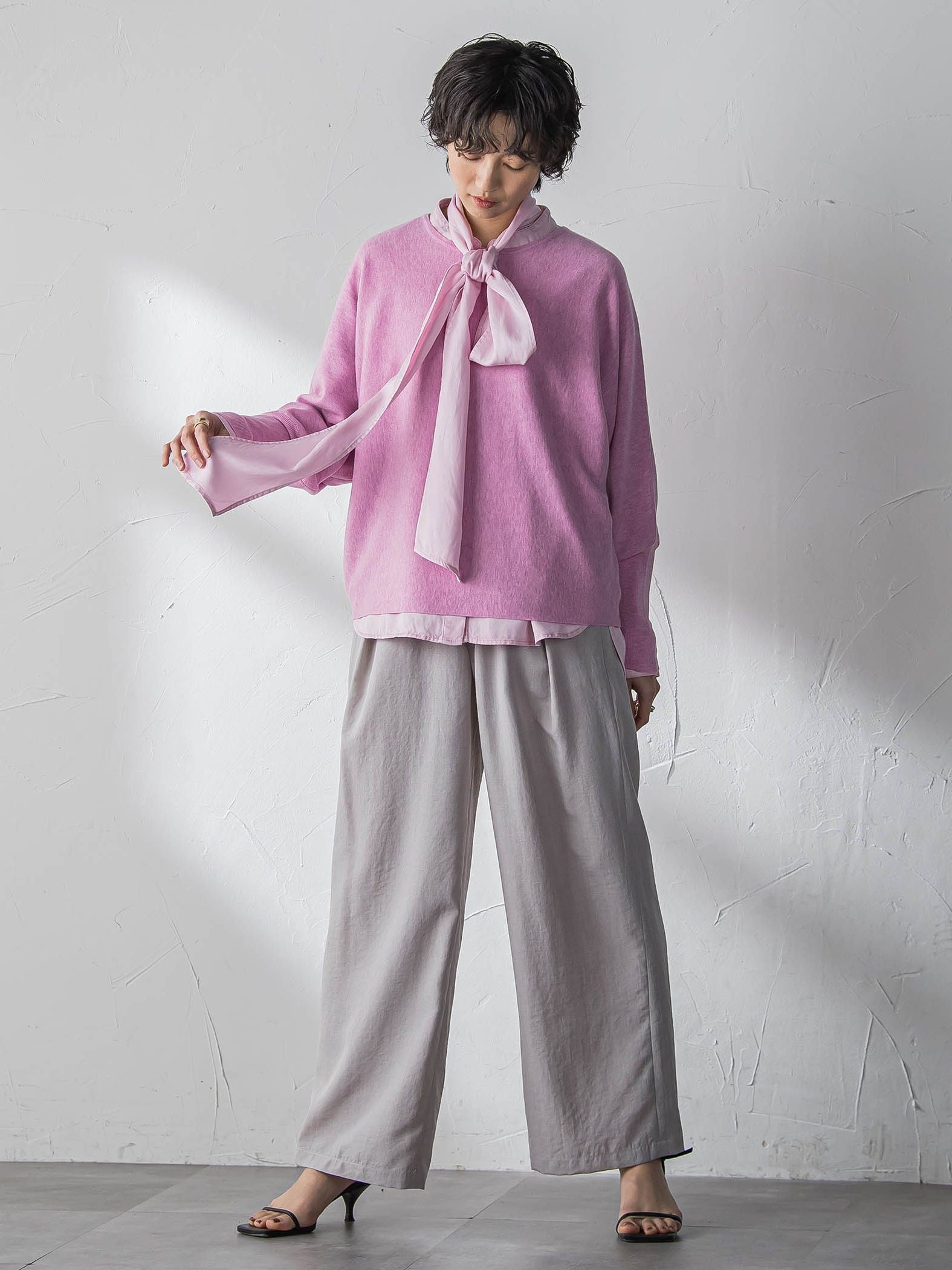 ボウタイ付きデニムシャツ≪洗濯機で洗える≫