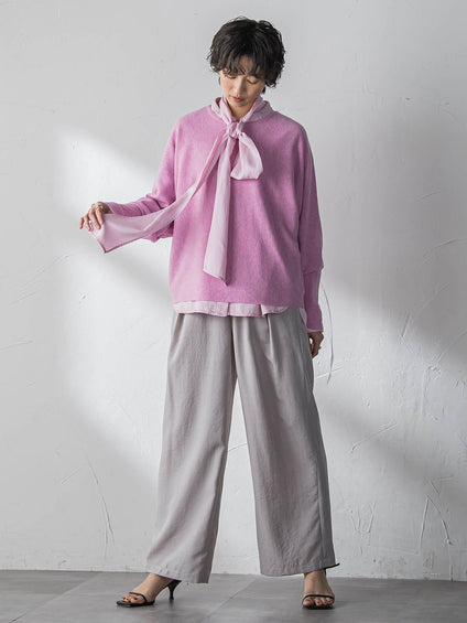 ボウタイ付きデニムシャツ≪洗濯機で洗える≫