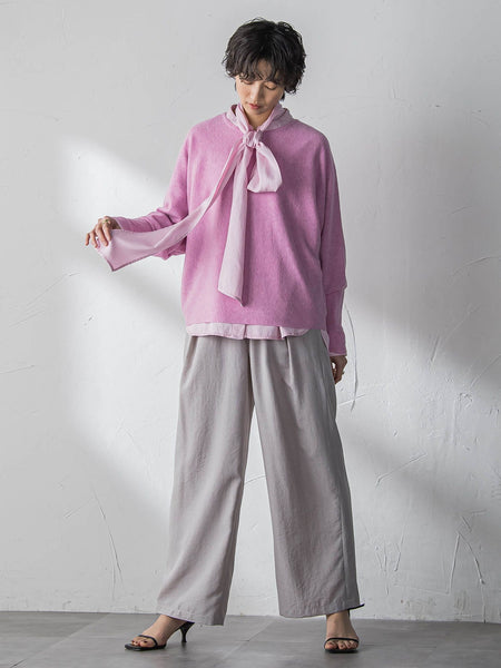 ボウタイ付きデニムシャツ≪洗濯機で洗える≫