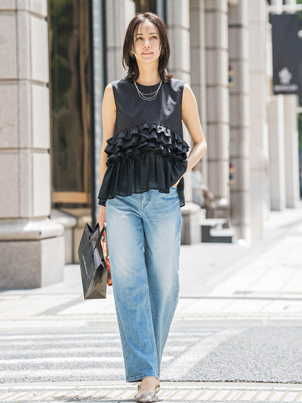 【JAPAN BLUE JEANS】デニムワイドパンツ≪洗濯機で洗える≫