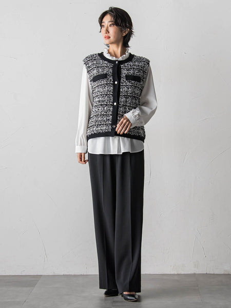 【大きいサイズ】ハイストレッチカルゼワイドパンツ