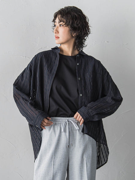 【大きいサイズ】シアーサッカーストライプシャツ