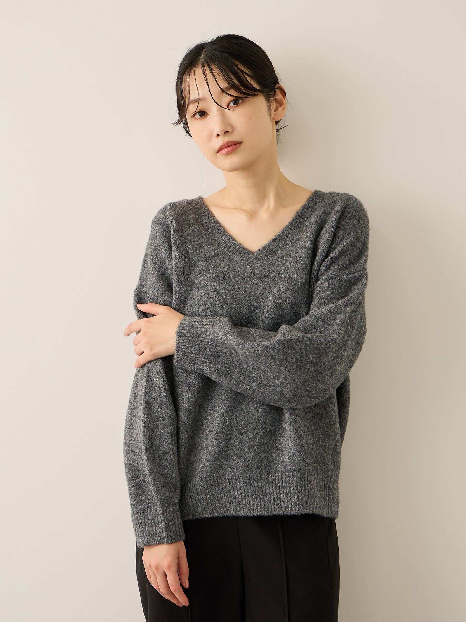 ウール混Vネックニットプルオーバー≪手洗い可能≫