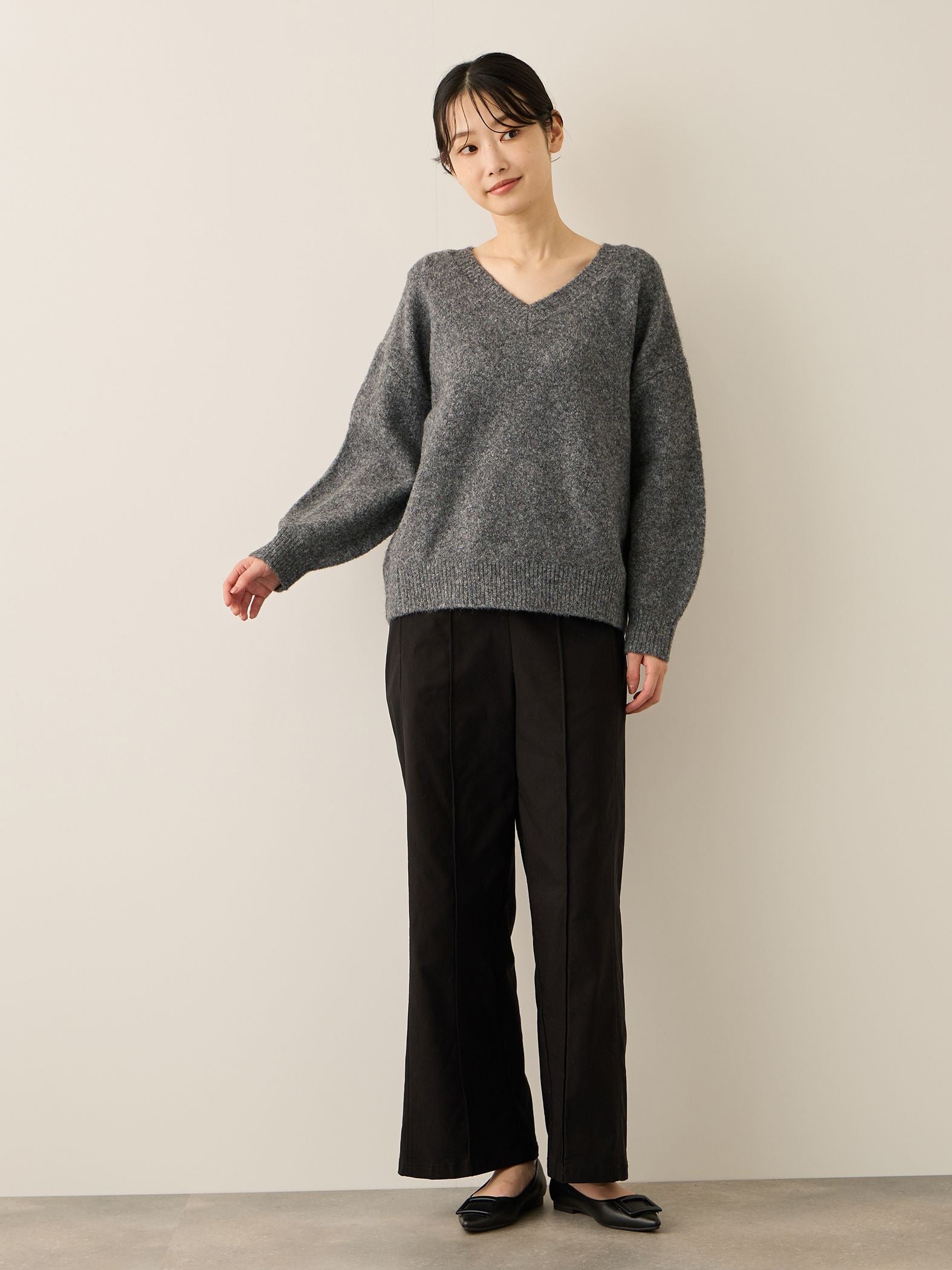 ウール混Vネックニットプルオーバー≪手洗い可能≫