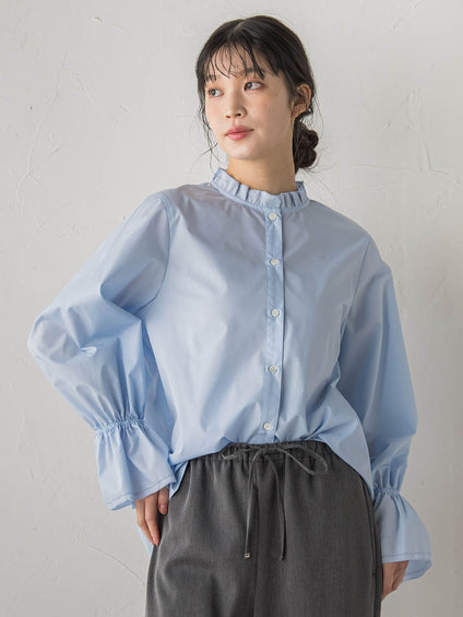 襟フリルブラウス≪洗濯機で洗える≫