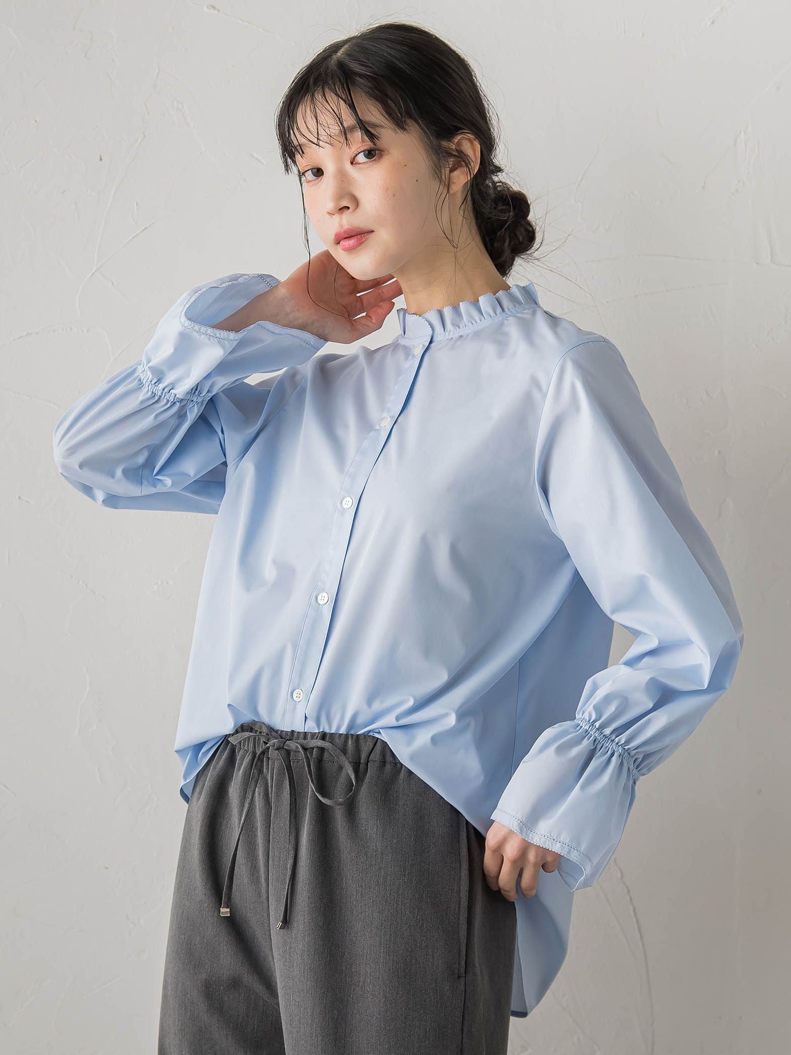 襟フリルブラウス≪洗濯機で洗える≫