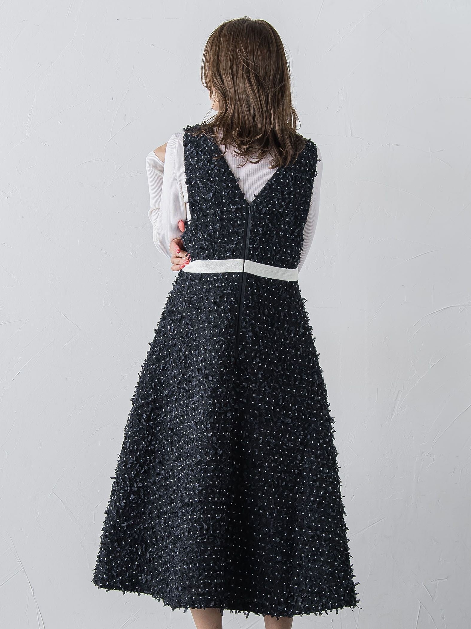 リボンドットツイードワンピース