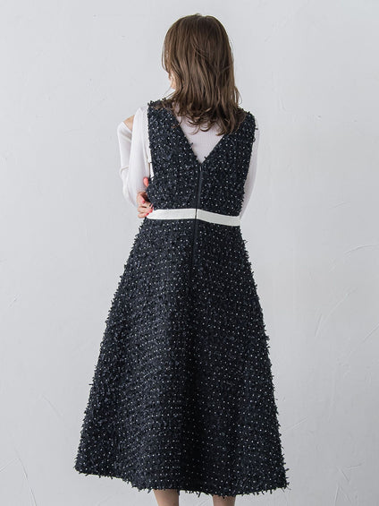 リボンドットツイードワンピース