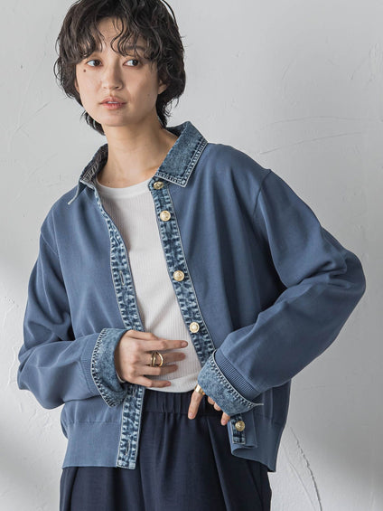 デニムレイヤード風ニットカーディガン