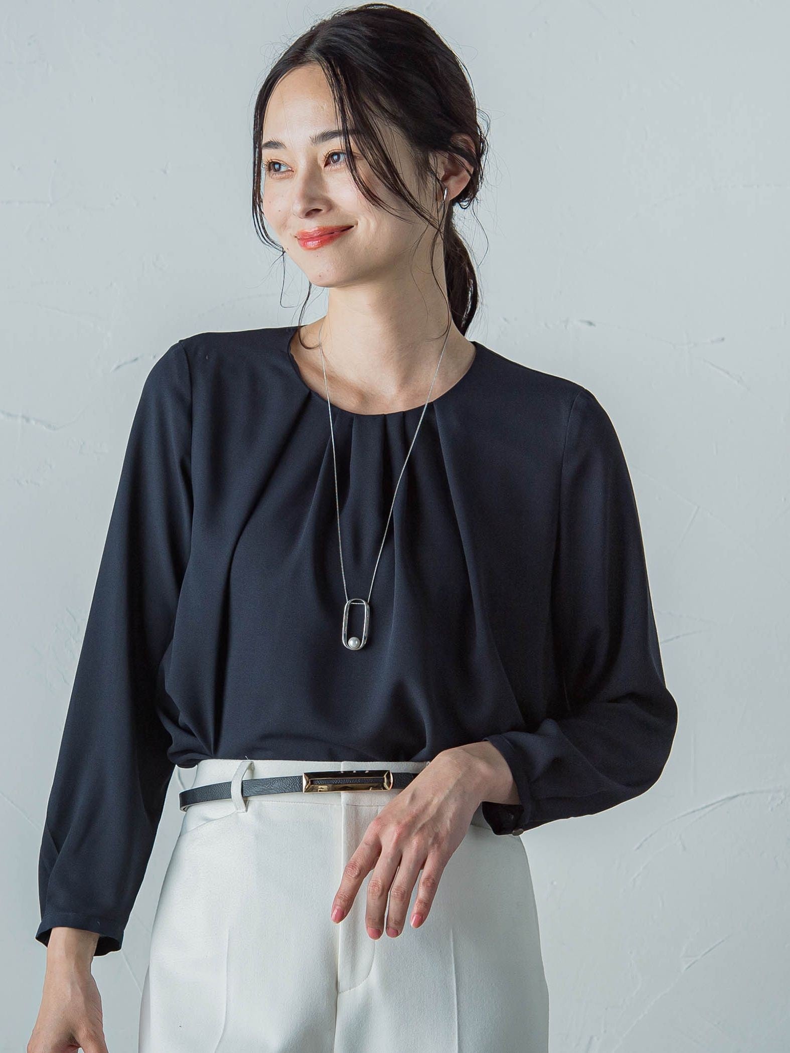【透けにくい】ストレッチシフォンブラウス≪洗濯機で洗える≫