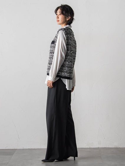 【大きいサイズ】ハイストレッチカルゼワイドパンツ