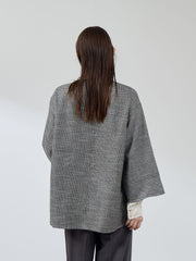 ツィード調ハウンドトゥースノーカラーコート≪手洗い可能≫