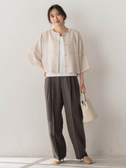 サスペンダー付き2タックパンツ