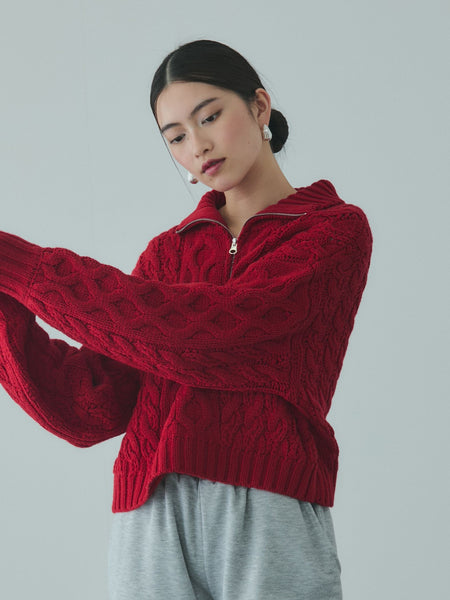 バルキーケーブルハーフジップニット≪手洗い可能≫