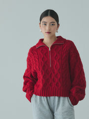 バルキーケーブルハーフジップニット≪手洗い可能≫