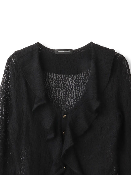 ストレッチレースラッフルカラートップス