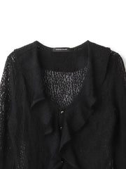 ストレッチレースラッフルカラートップス